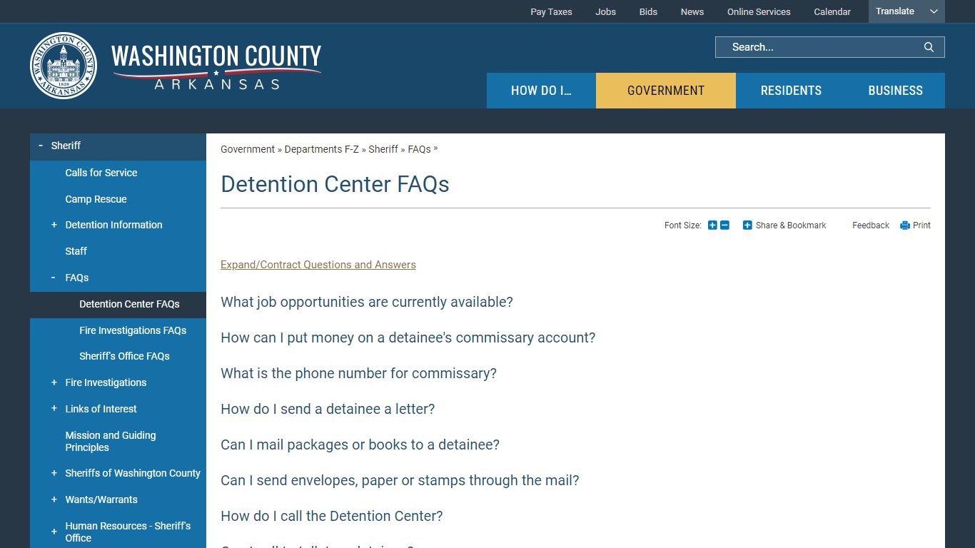 Detention Center FAQs | Washington County, AR
